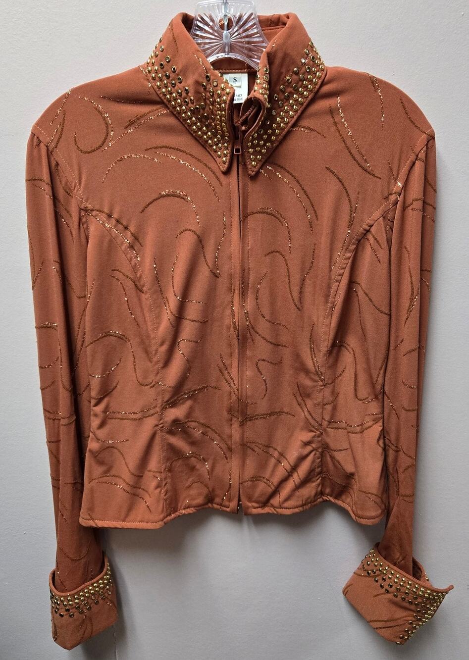 Western Embellished Zip Front Top Womens Small Stagewear Dance Sequins